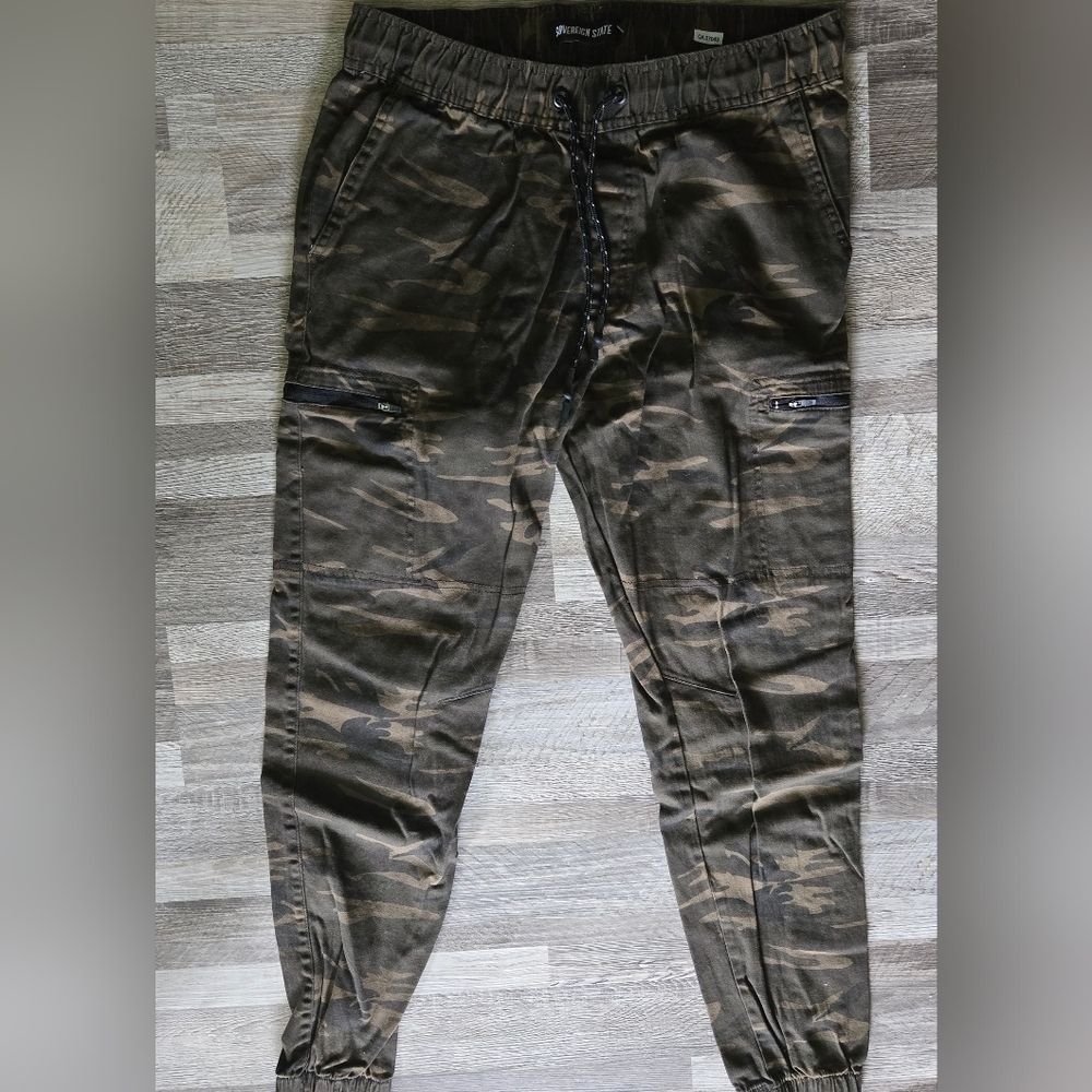 SOVEREIGN STATE L Camo Cargo Joggers Olive Brown Utility Streetwear Casual Pants